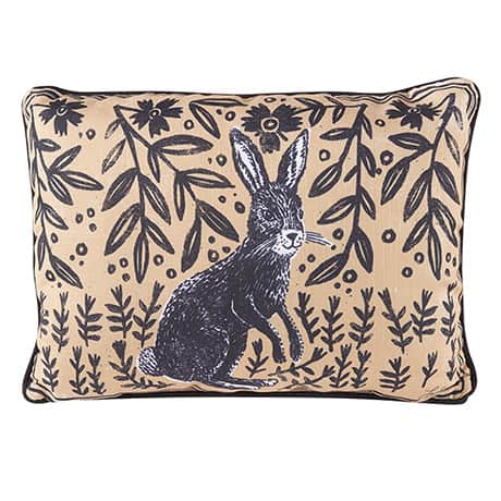 Woodblock Woodland Animals Pillow - Rabbit (18" x 13")