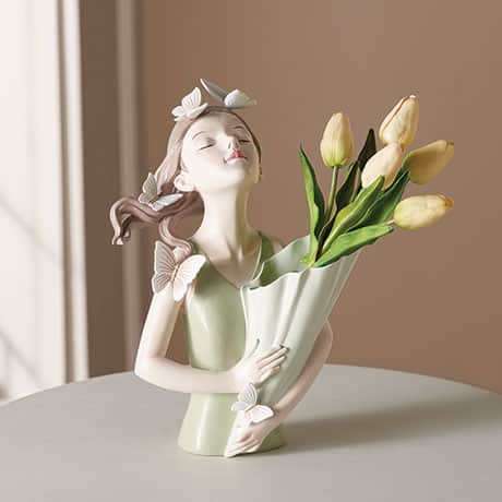 Girl with Butterflies and Vase Sculpture