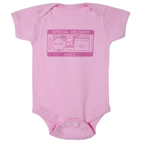 Personalized "Special Delivery" Postmark One-Piece Bodysuit - Pink