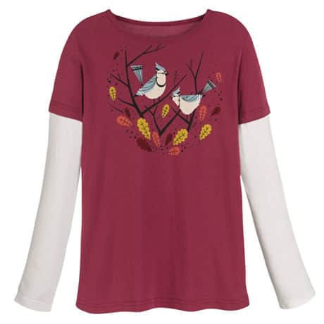 Mid-Century Modern Birds Organic Cotton T-shirt - Blue Jays