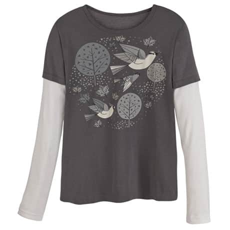 Mid-Century Modern Birds Organic Cotton T-shirt - Grays