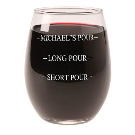 Personalized Pour Wine Glass - Stemless