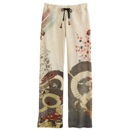 Asian Print Lounge Pants -Japanese Umbrellas (Cream)