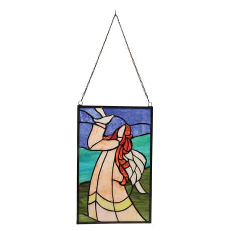 Angel with Dove Stained Glass Hanging Panel
