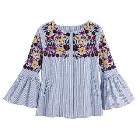 Floral Embroidered Bell Sleeve Blouse - Plus Sizes Available