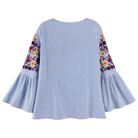 Floral Embroidered Bell Sleeve Blouse - Plus Sizes Available