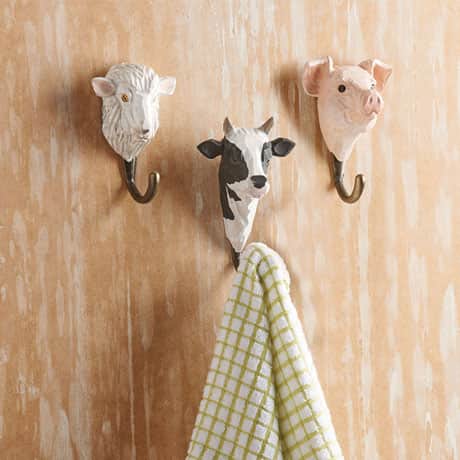 Hand-Carved Farm Animal Wall Hooks