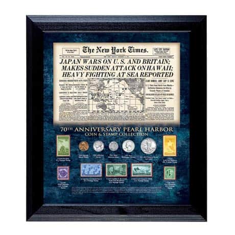 New York Times Pearl Harbor 70Th Anniversary Coin And Stamp Collection Framed