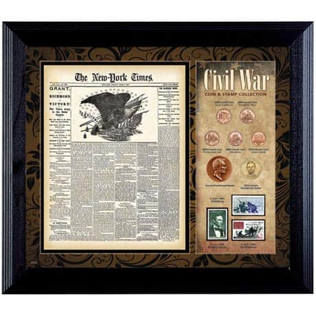 New York Times Civil War Coin & Stamp Collection Framed