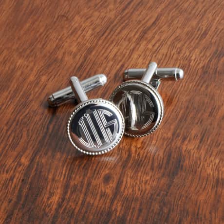 Personalized Silver Round Beaded Cufflinks