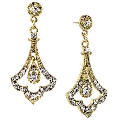 Downton Abbey Crystal Pave Gold Tone Fleur Drop Earrings