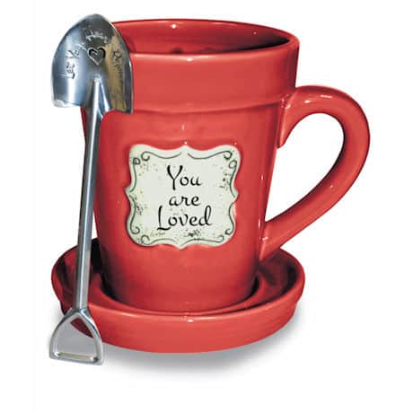 You Are Loved Flower Pot Mug - with "Let Your Heart Rejoice" Spoon