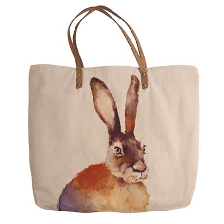Watercolor Wildlife Canvas and Leather Tote