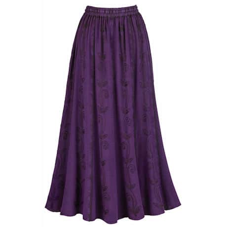 Embroidered Purple High-Waisted Maxi Skirt with Drawstring