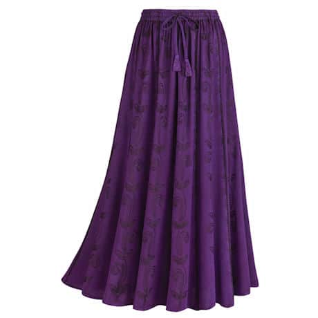 Embroidered Purple High-Waisted Maxi Skirt with Drawstring