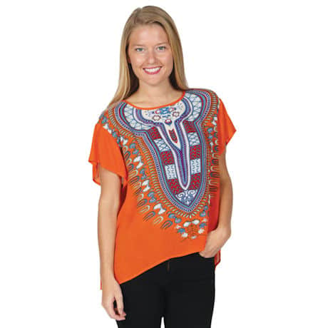 Globetrotter Dashiki Print Tunic Style T-Shirt
