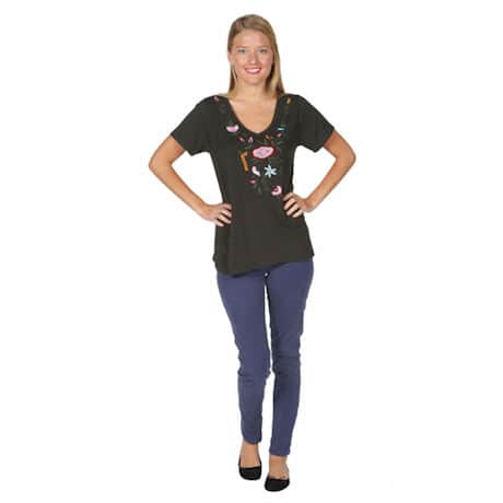 Knit Hi-Lo Floral Embroidered Tunic Top