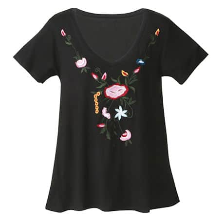 Knit Hi-Lo Floral Embroidered Tunic Top