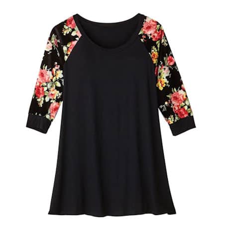 Black Velvet Tunic With Floral Sleeves