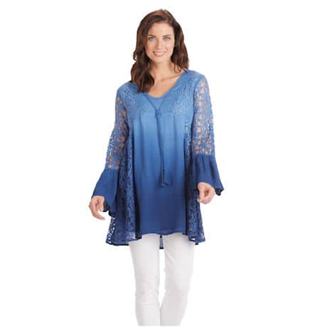 Textures Of Blue Ombre With Lace Tunic