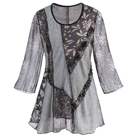 Patchwork Playground Lace & Floral Tunic-3/4 Bell Sleeve