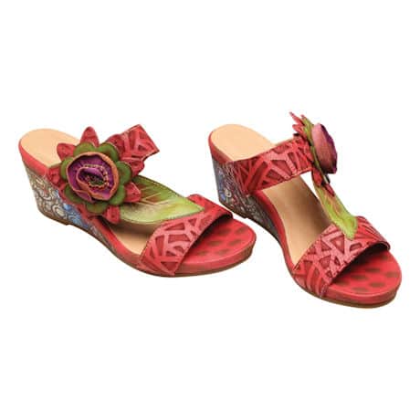 Leather Corsage Wedge Sandal