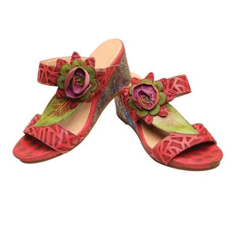 Leather Corsage Wedge Sandal
