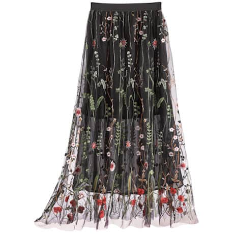 Wildflowers Embroidered Mesh Skirt