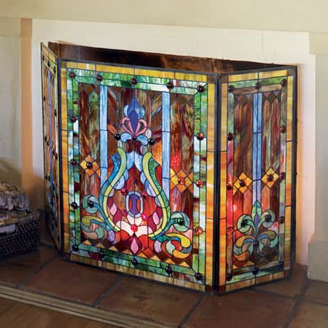 Handcrafted Stained Glass Fireplace Screen