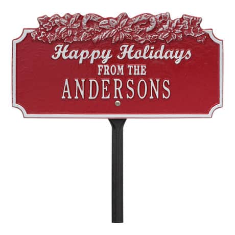 Personalized "Happy Holidays" Candy Cane Lawn Plaque