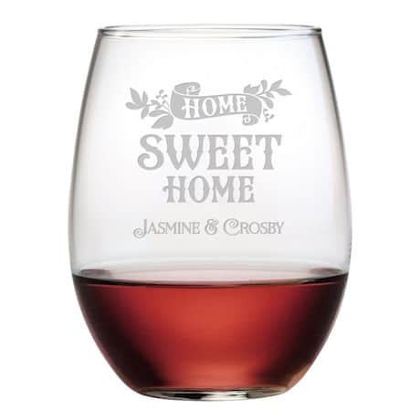 Personalized "Home Sweet Home" Stemless Wine Glasses and Slate Cheese Board Set