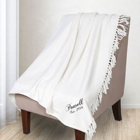 Personalized Family Name Ivory Throw Blanket
