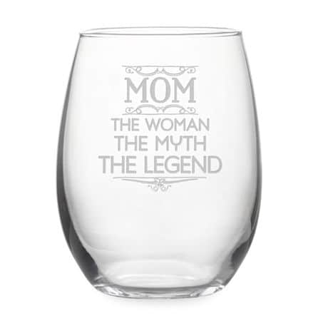 "Mom: The Woman, The Myth, The Legend" Stemless Wine Glass