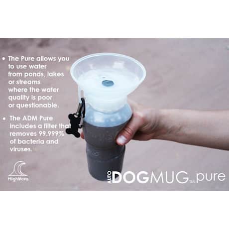 HighWave AutoDogMug Pure Portable Water Bottle with 2 Filters for Dogs - Ceramic Filtration Removes Contaminants