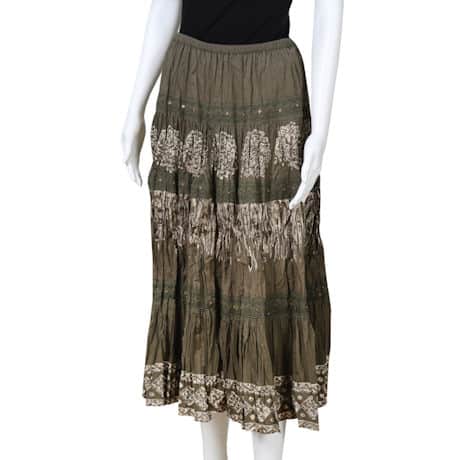 Women's Tiered Peasant Skirt - Olive Green Broomstick Maxi