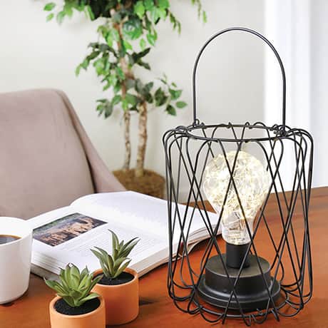 Circleware Round Basket Lantern with LED Bulb