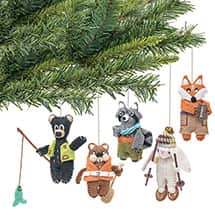 Alternate image Felted Wool Woodland Camp Animal Ornaments - Set of 5