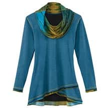 Alternate image Cowl-Neck Crossover Tunic Top in Blue Watercolor Print for Women