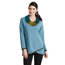 Alternate image Cowl-Neck Crossover Tunic Top in Blue Watercolor Print for Women