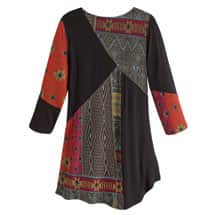 Alternate image Red and Black Tapestry Patchwork Print Tunic Shirt