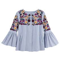 Alternate image Floral Embroidered Bell Sleeve Blouse - Plus Sizes Available