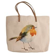 Alternate image Watercolor Wildlife Canvas and Leather Tote