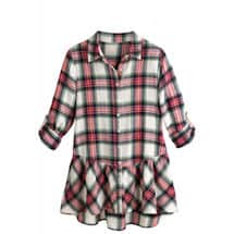 Alternate image Pink Plaid Flannel Button Down Roll Tab Sleeve Shirt