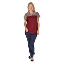 Alternate image Long Tunic Top - Geo Embroidered Short Sleeve Blouse