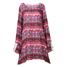 Alternate image Lace-Stripe Pink Print Long Tunic Top Dress