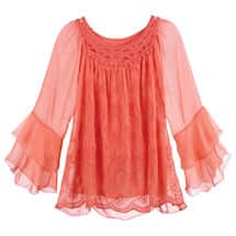 Alternate image Coral Embroidered And Crocheted Tunic