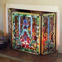 Alternate image Handcrafted Stained Glass Fireplace Screen