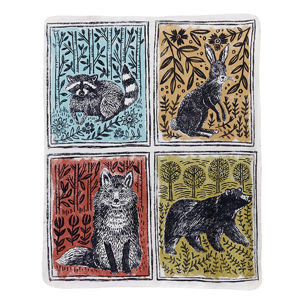 Product image for Woodblock Woodland Animals Throw