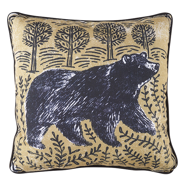 Product image for Woodblock Woodland Animals Pillow - Bear (18' square) 