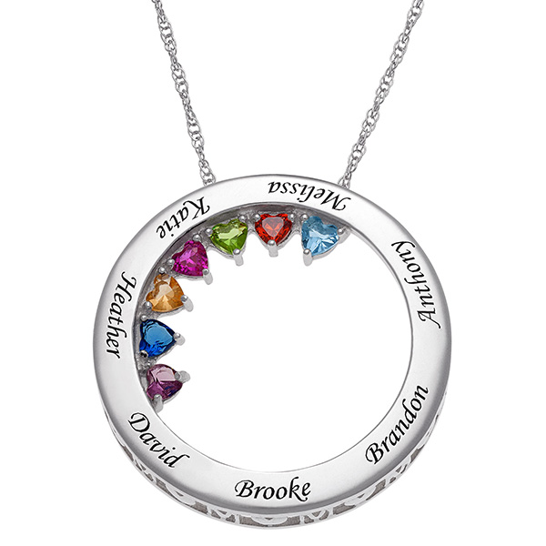 Product image for Personalized Sterling Silver MOM Name with Birthstones Circle Pendant